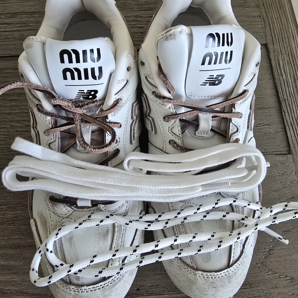 Miu Miu x New Balance White Leather Sneakers